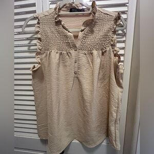 Women's Beige Sleeveless Top